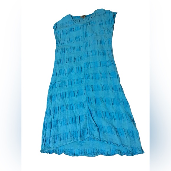 Flax Lofty Cap Sleeve Dress Turquoise Blue Sz P - Picture 1 of 7